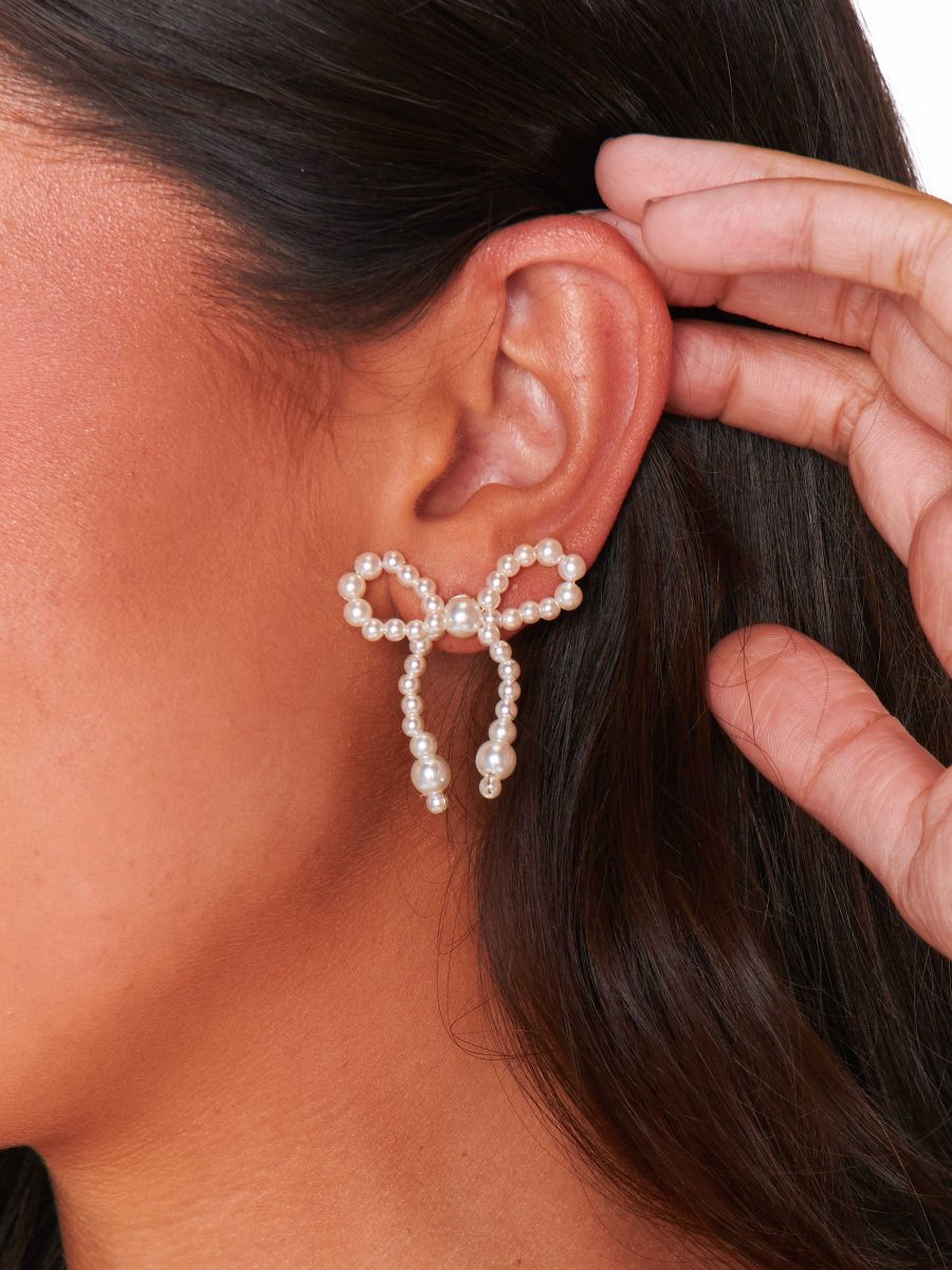 Bow Pearl Bead Earrings ~ Pearl