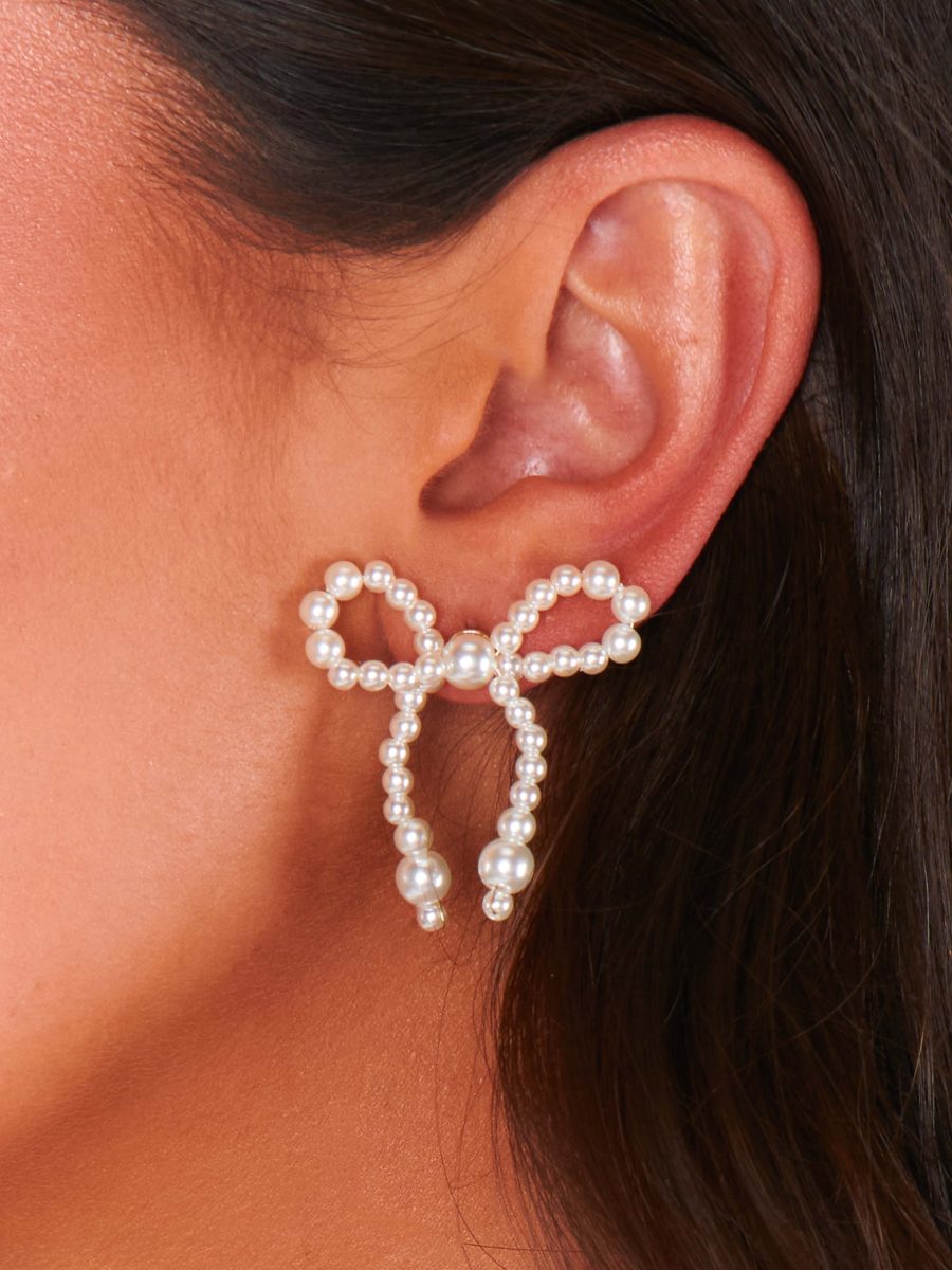 Bow Pearl Bead Earrings ~ Pearl