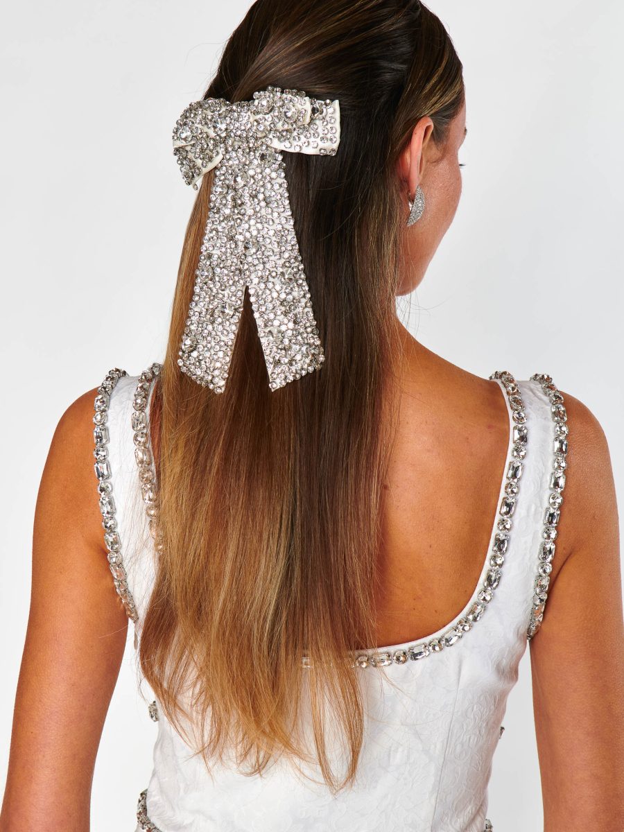 Crystal Hair Bow ~ Silver