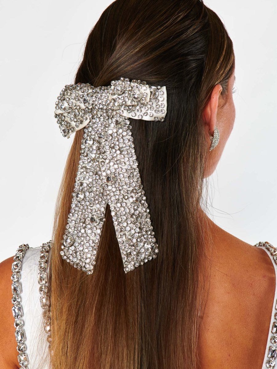 Crystal Hair Bow ~ Silver