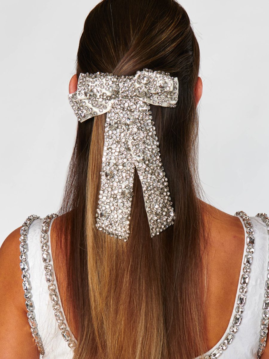 Crystal Hair Bow ~ Silver
