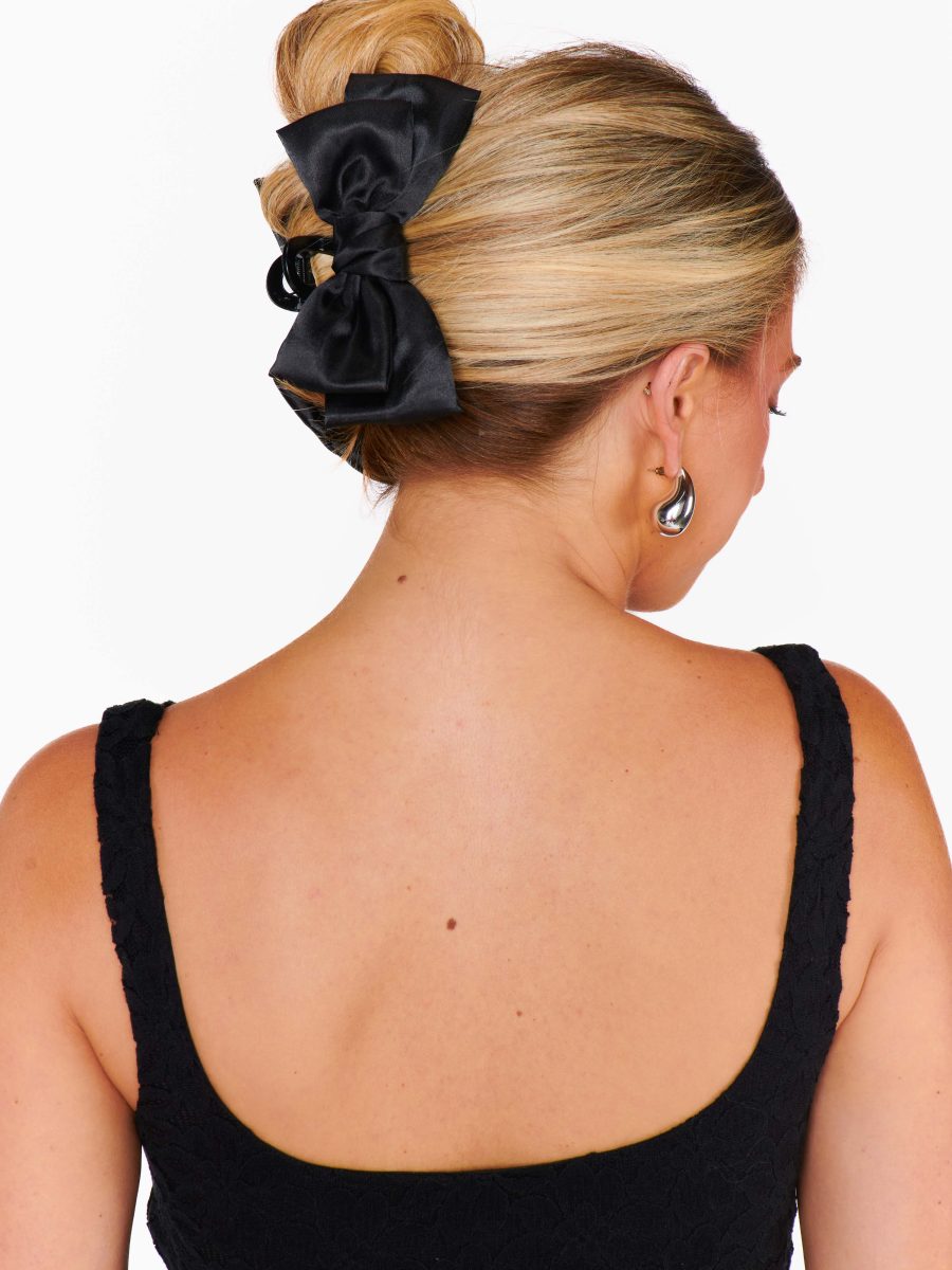 Bow Claw Clip ~ Black Satin
