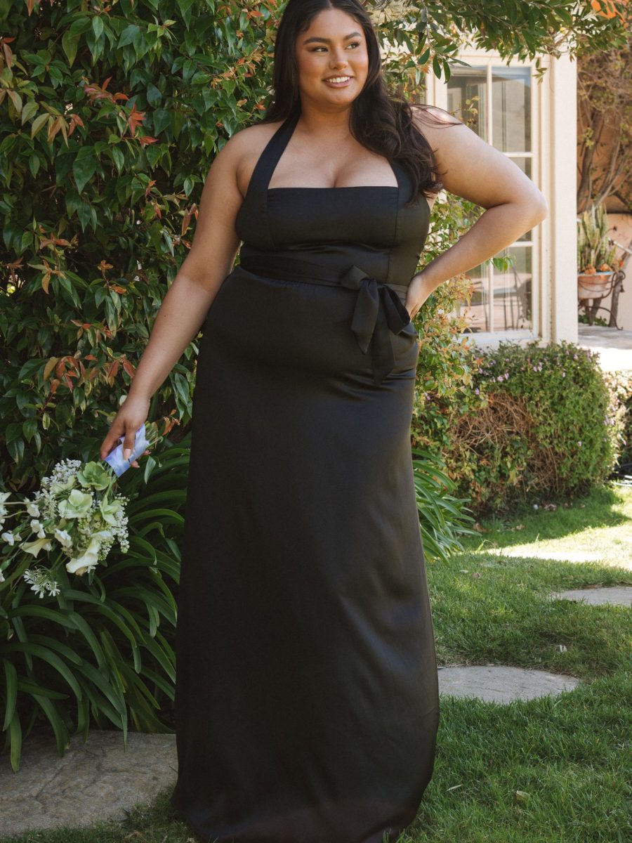 Hazel Halter Maxi Dress ~ Black Luxe Satin