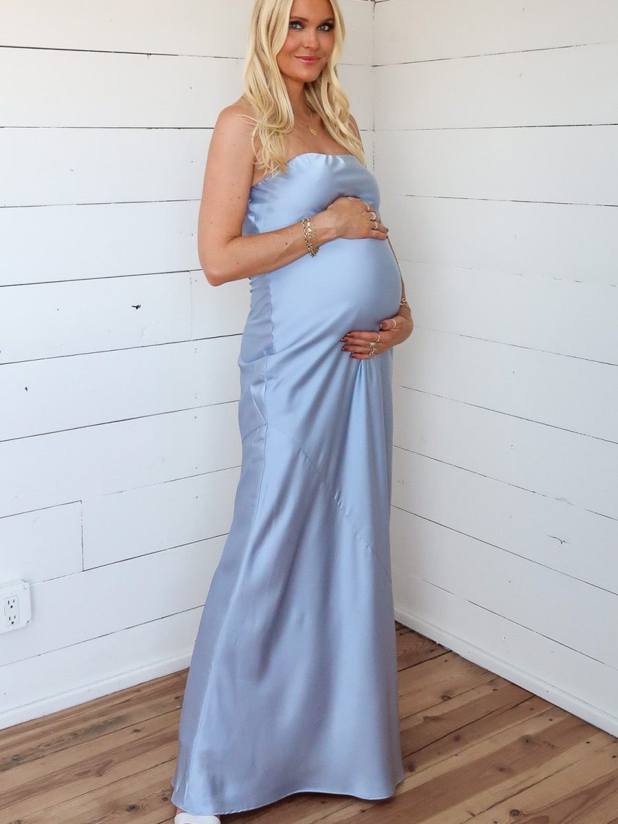 Taylor Tube Maxi Dress ~ Steel Blue Luxe Satin