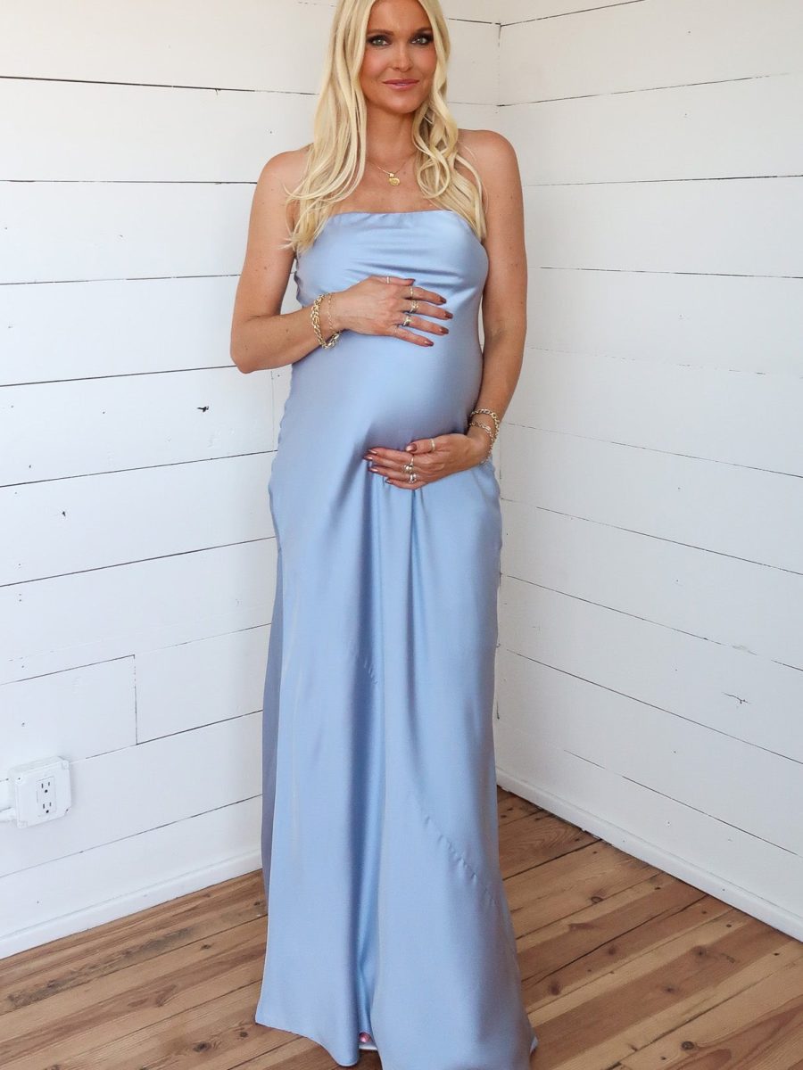 Taylor Tube Maxi Dress ~ Steel Blue Luxe Satin