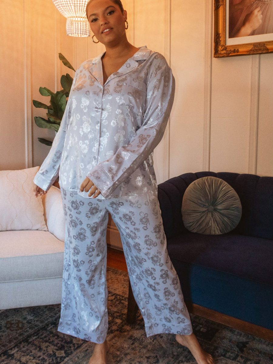 Classic Cropped PJ Set ~ Blue Floral Silky