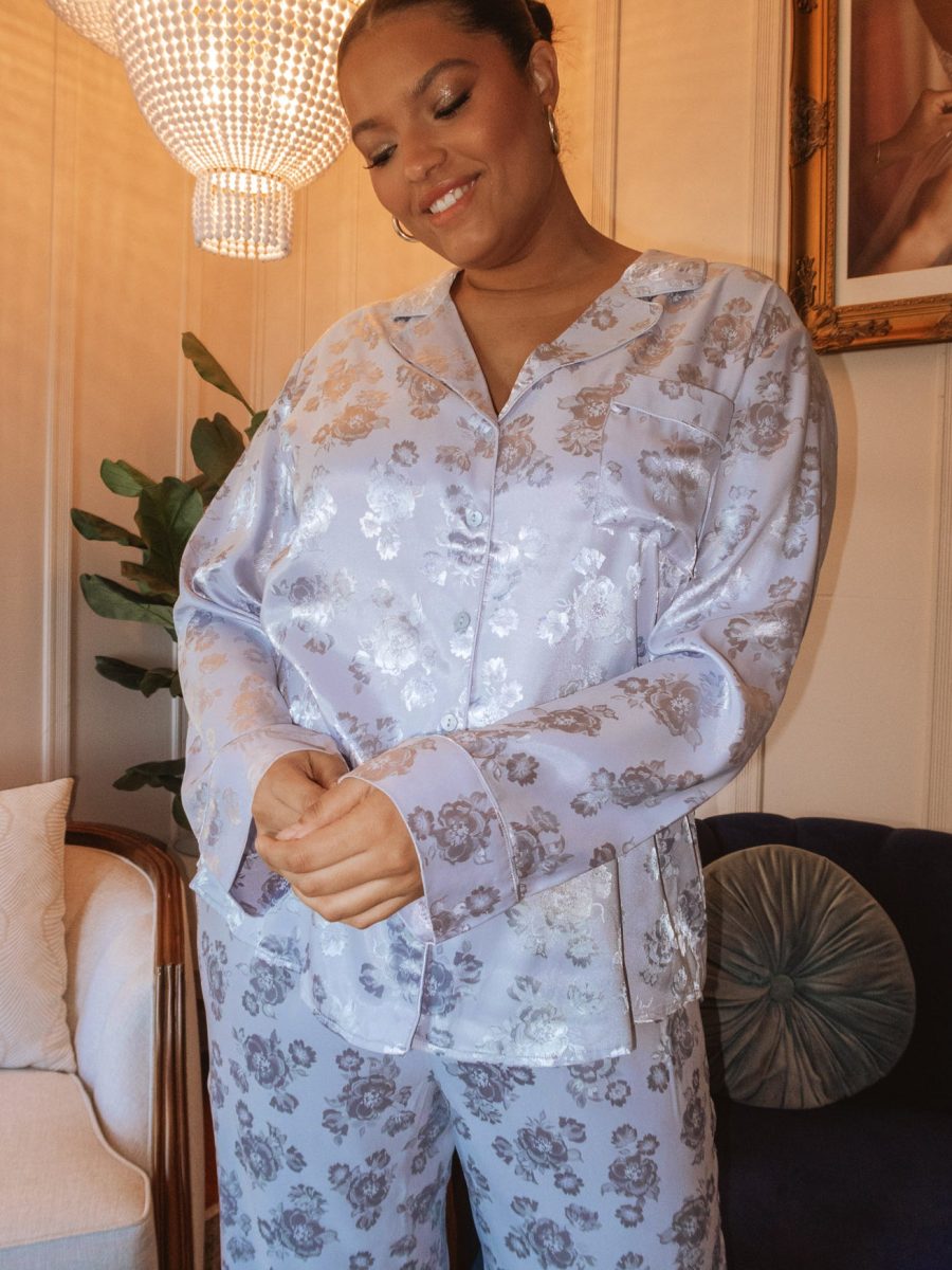 Classic Cropped PJ Set ~ Blue Floral Silky