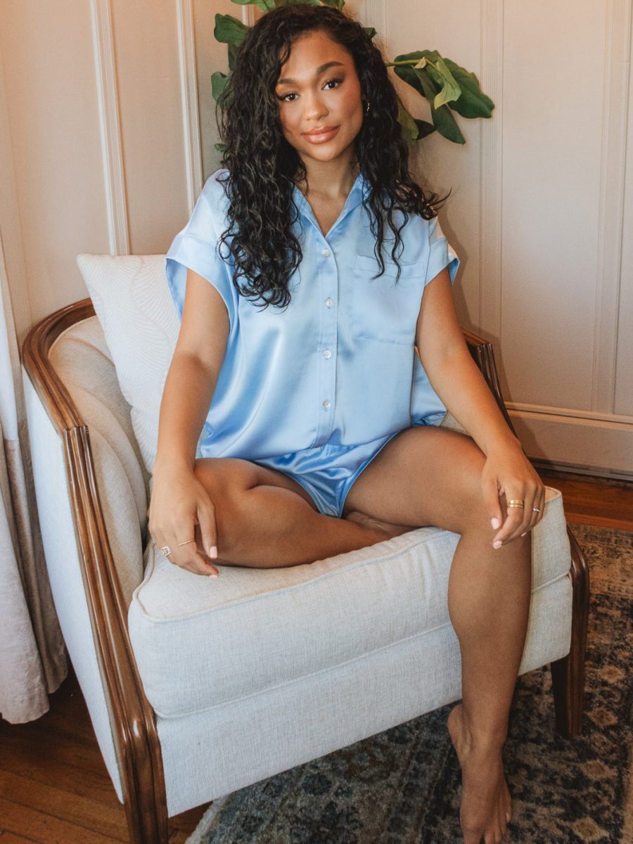 Best Day Button Up ~ Baby Blue Luxe Satin