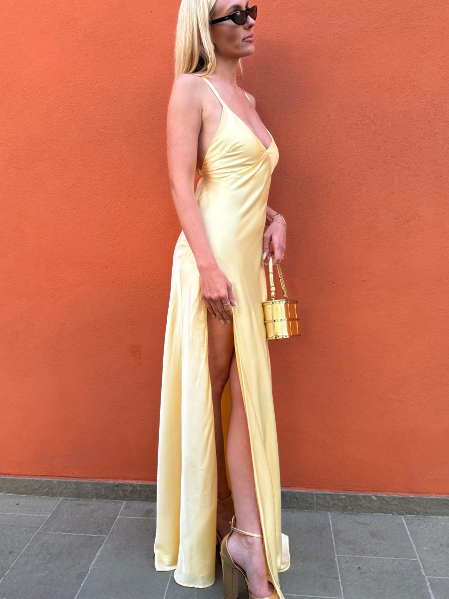 Anderson Maxi Dress ~ Pale Yellow Luxe Satin