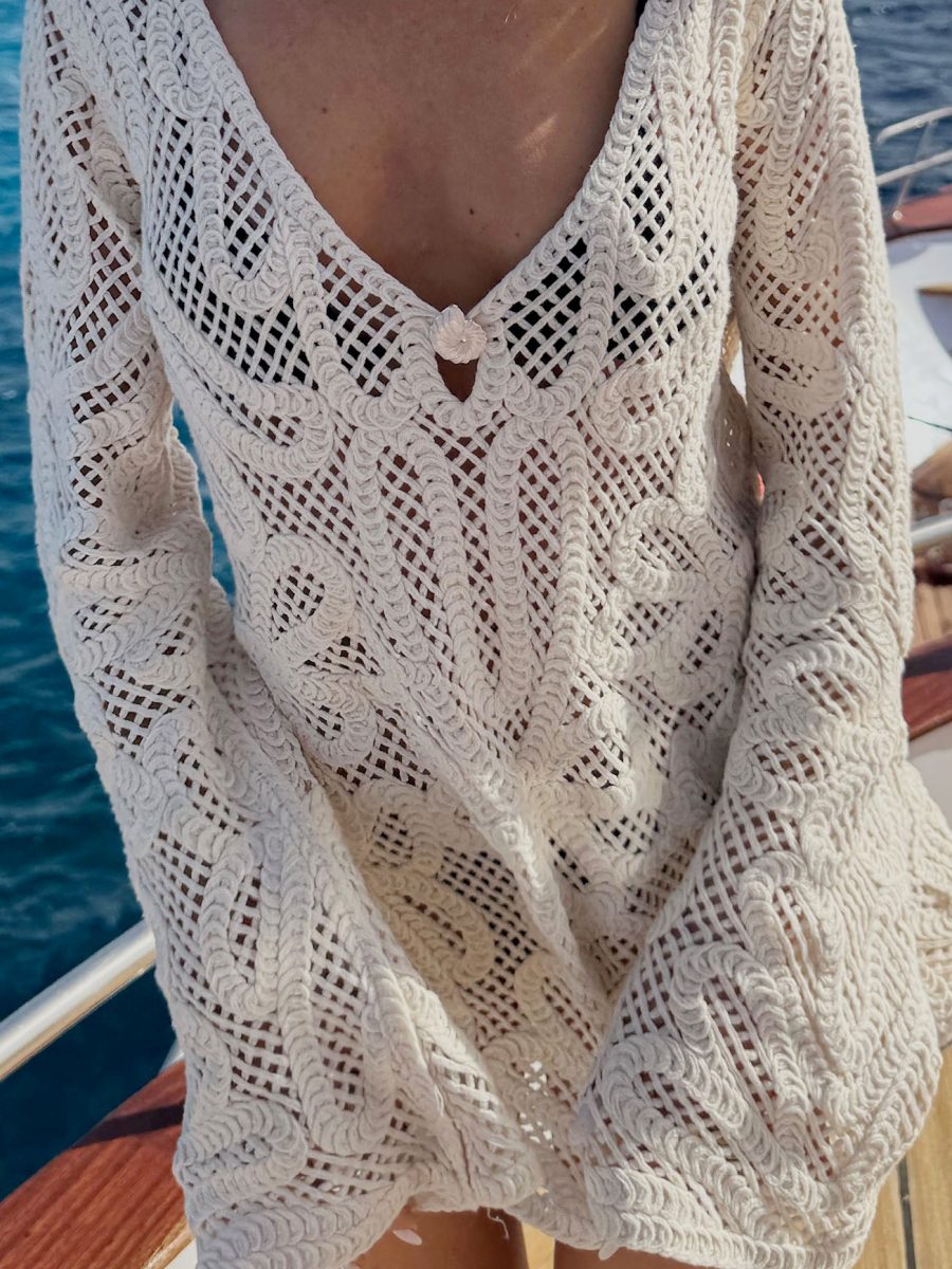 Anywhere Mini Dress ~ White Sand Crochet
