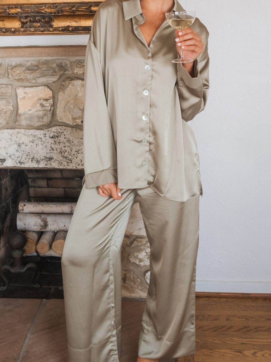 Prep Time Pants ~ Moss Green Luxe Satin