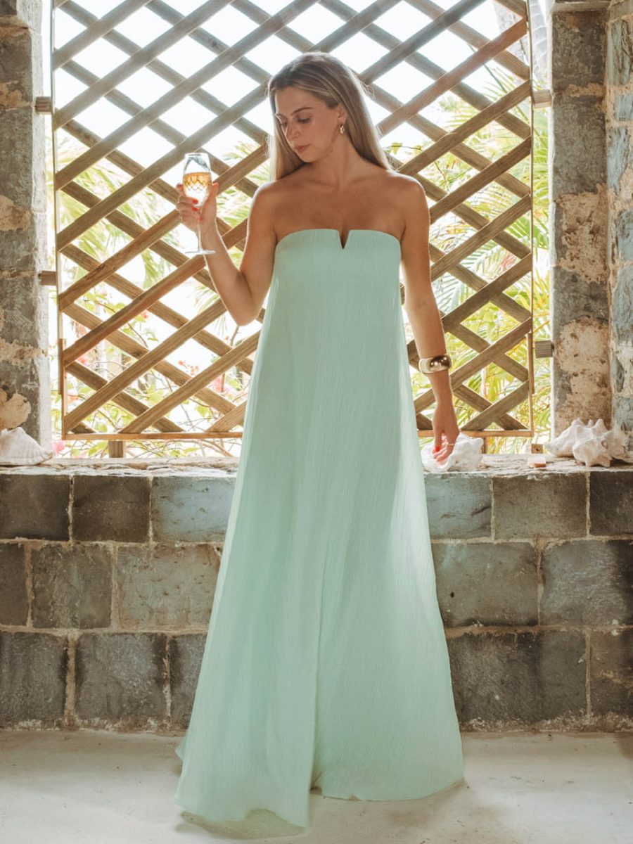 Athena Maxi Dress ~ Pistachio Pleated Chiffon