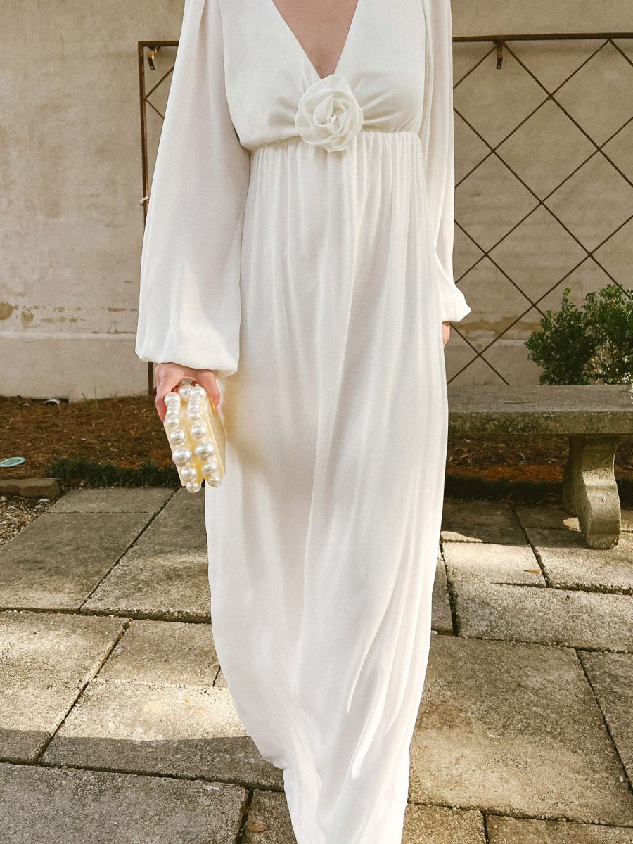 Rosetta Maxi Dress ~ White Silky Crepe