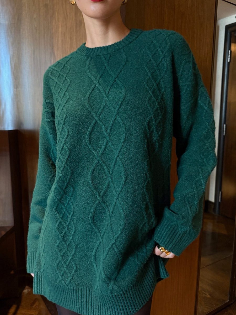 Canyon Tunic Sweater ~ Emerald Cable Knit