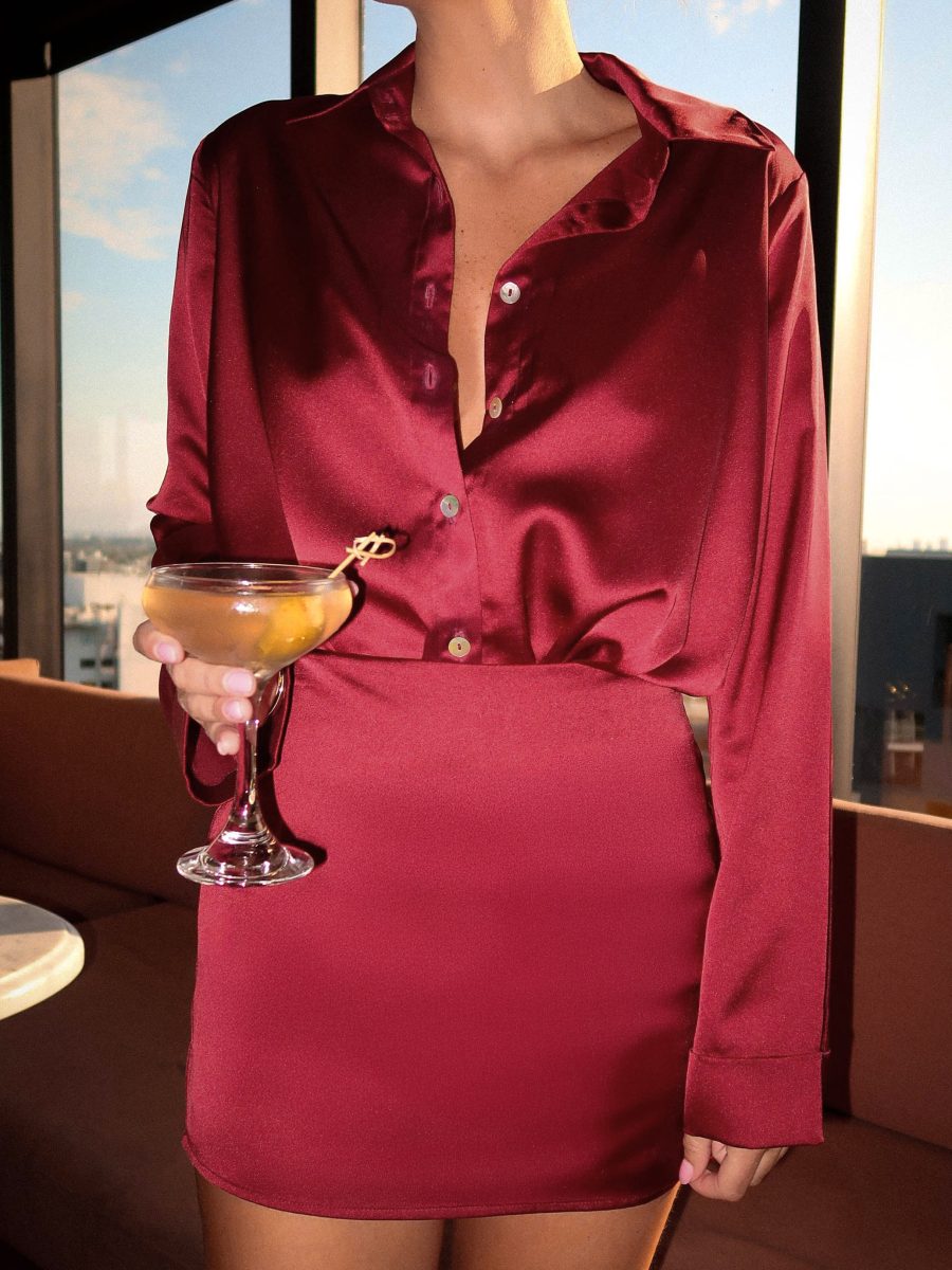Smith Button Down ~ Cranberry Luxe Satin
