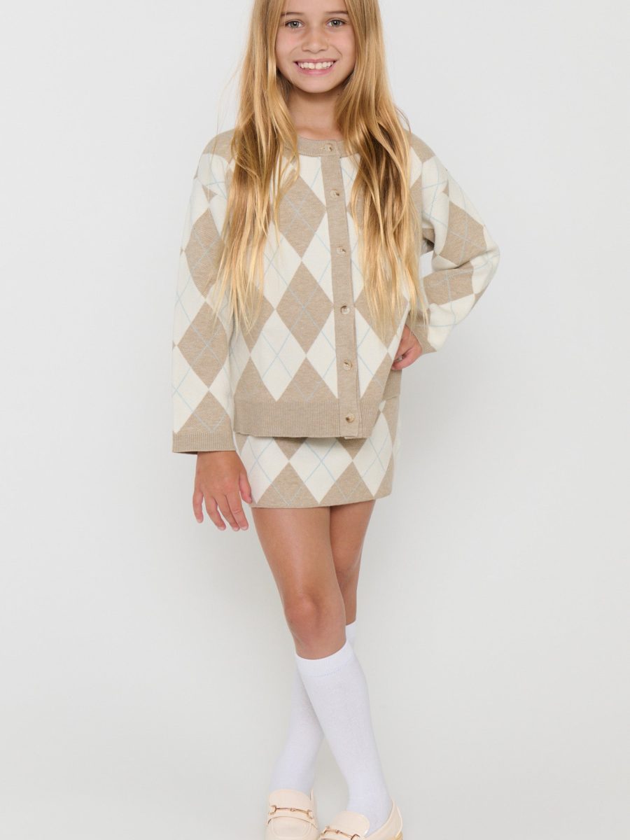 Little Cher Cardi ~ Neutral Argyle Knit