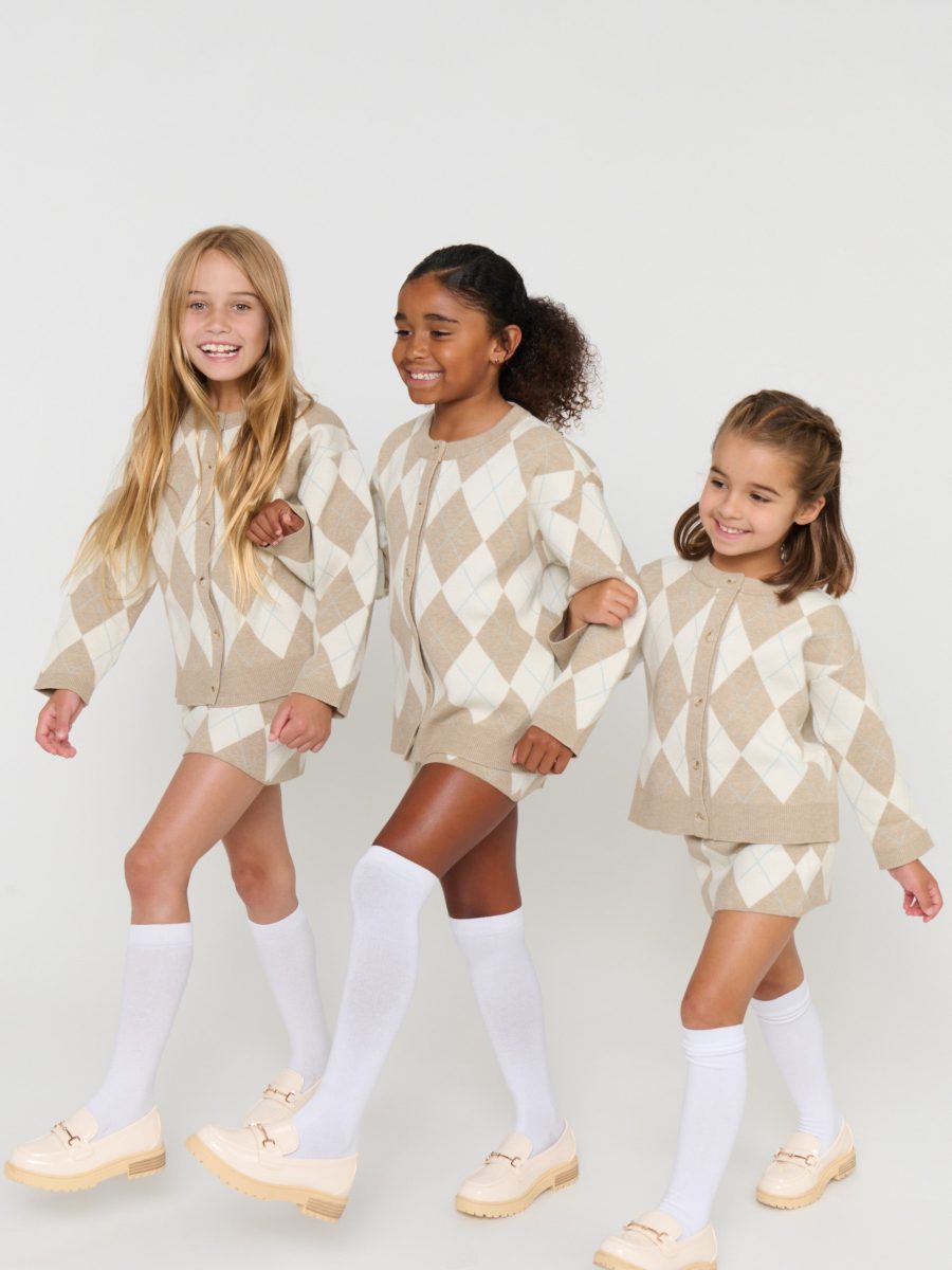 Little Cher Skort ~ Neutral Argyle Knit