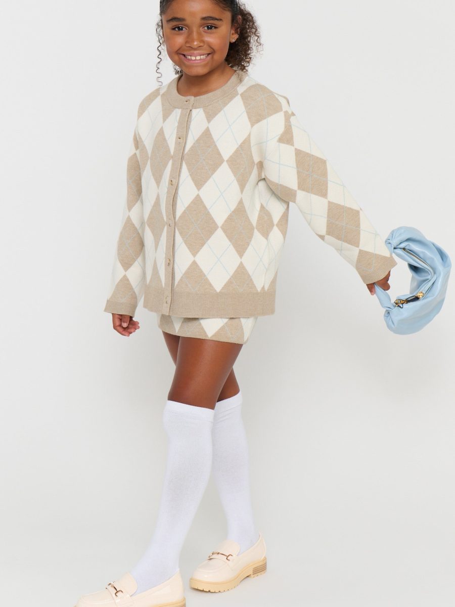Little Cher Cardi ~ Neutral Argyle Knit