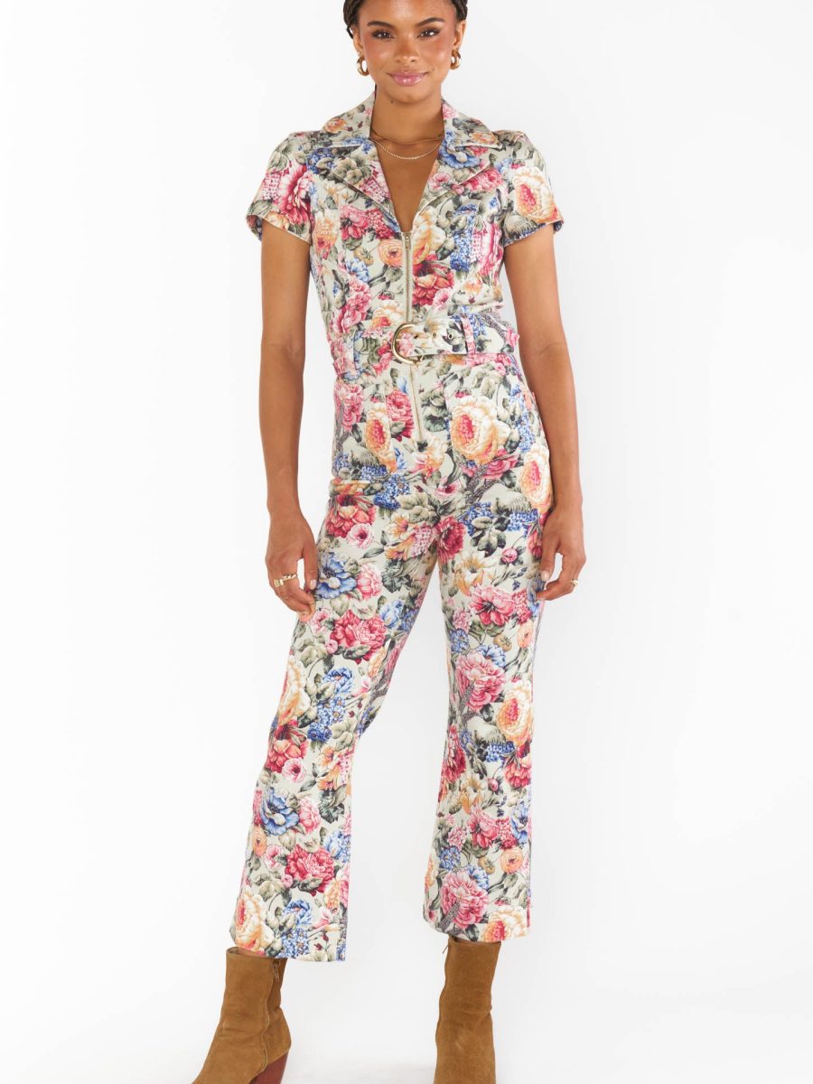 Jacksonville Short Sleeve Cropped Jumpsuit ~ Sage Dusty Meadows Denim
