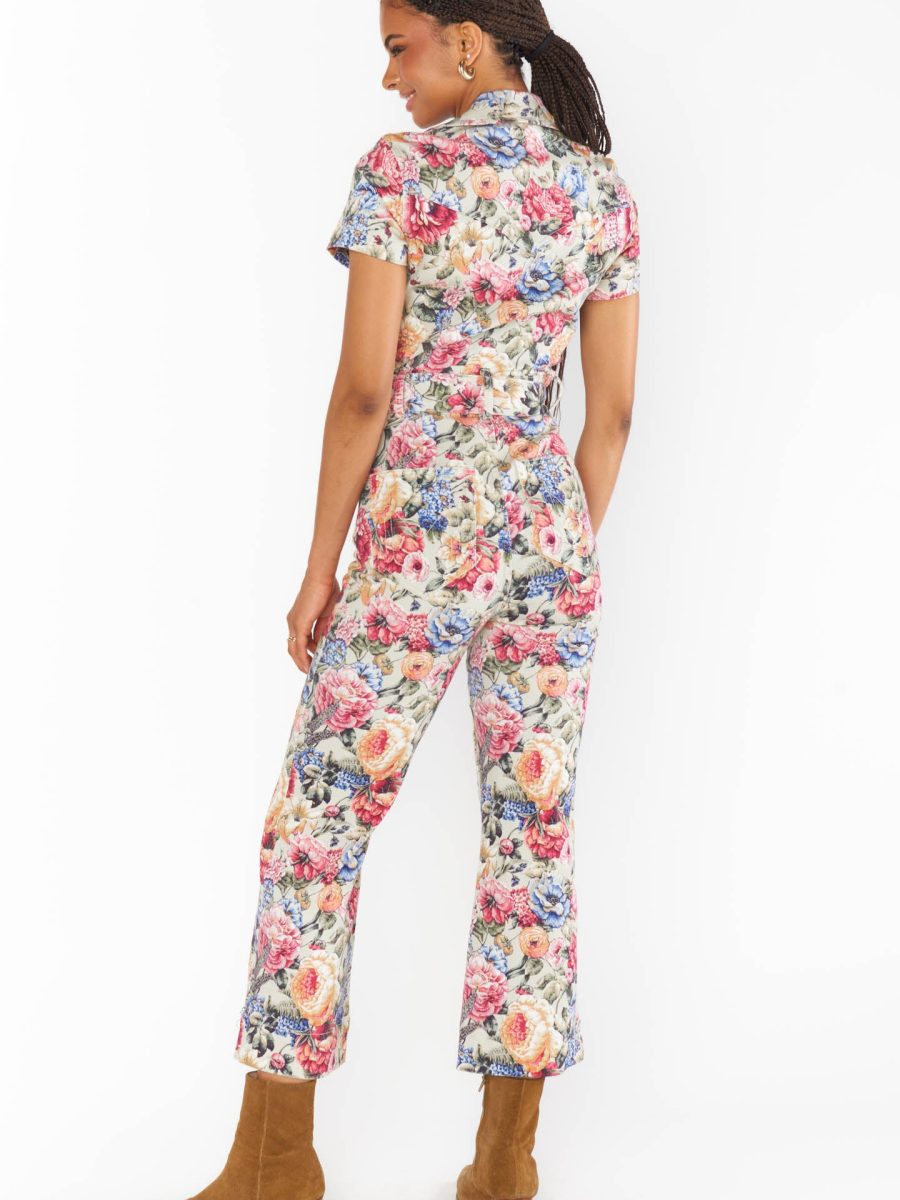 Jacksonville Short Sleeve Cropped Jumpsuit ~ Sage Dusty Meadows Denim