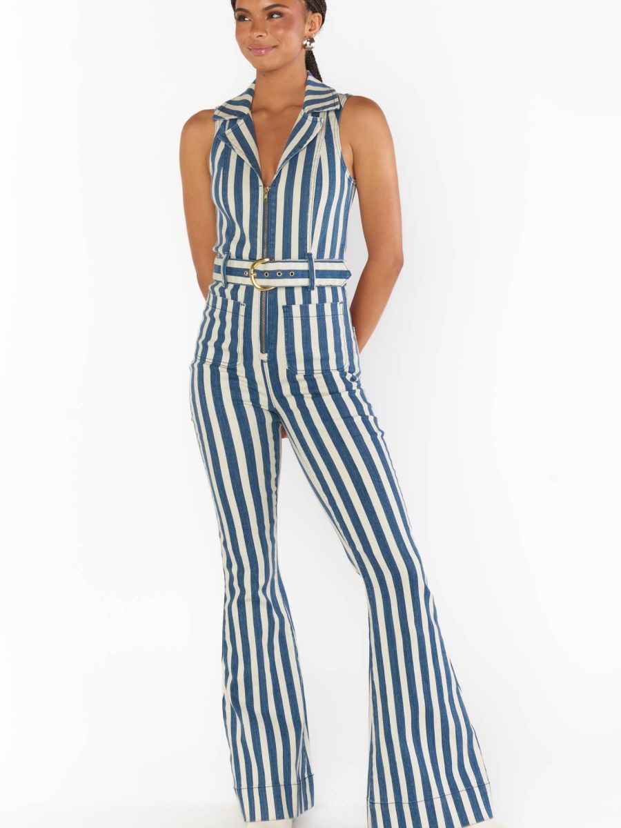 Jacksonville Jumpsuit ~ Sand N Sea Stripe Denim