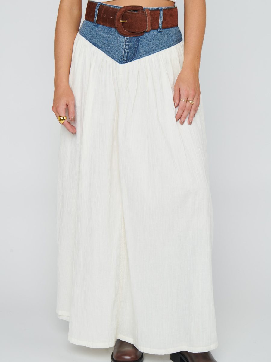 Joni Maxi Skirt ~ Denim with Cream Voile