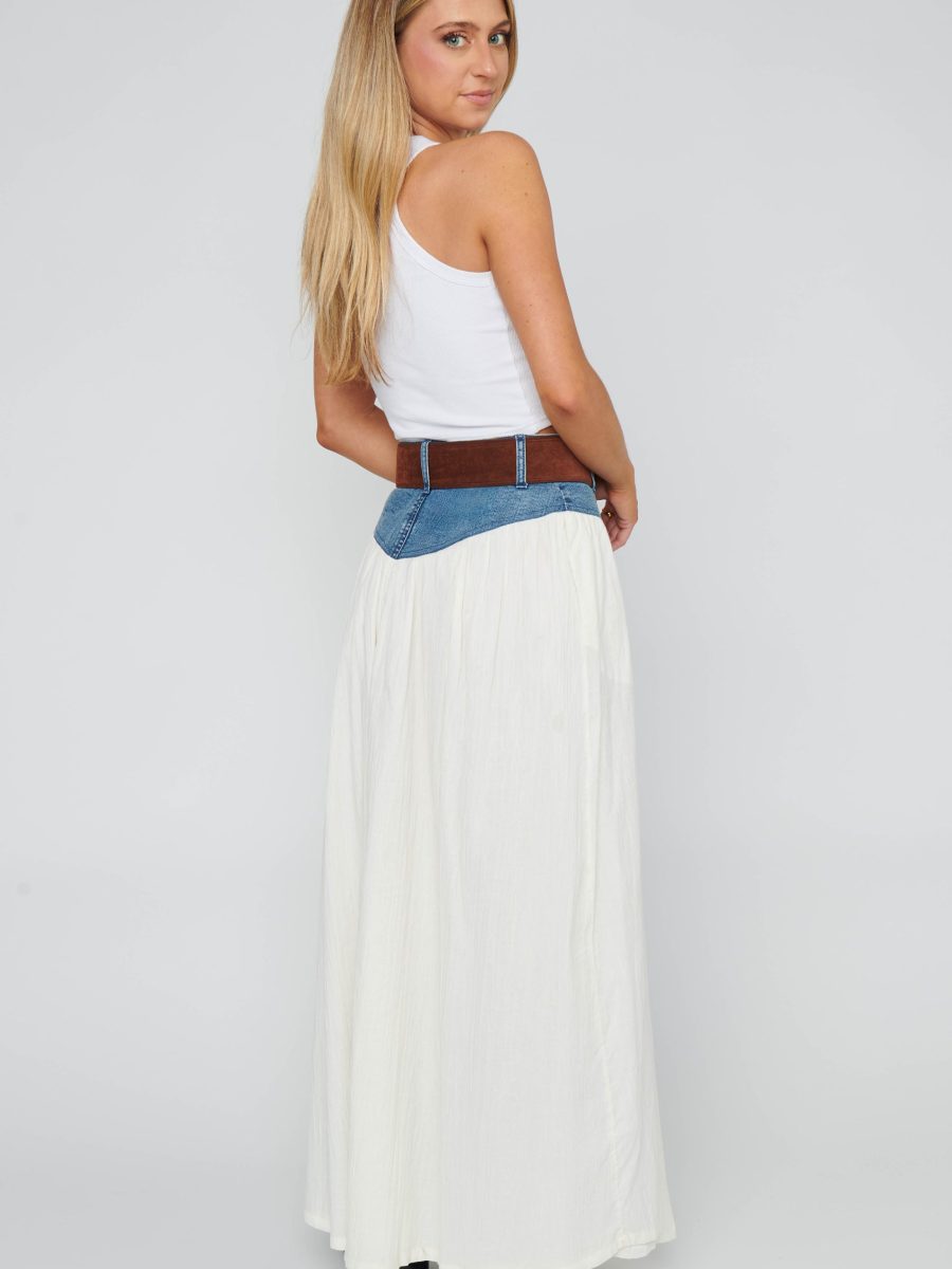 Joni Maxi Skirt ~ Denim with Cream Voile