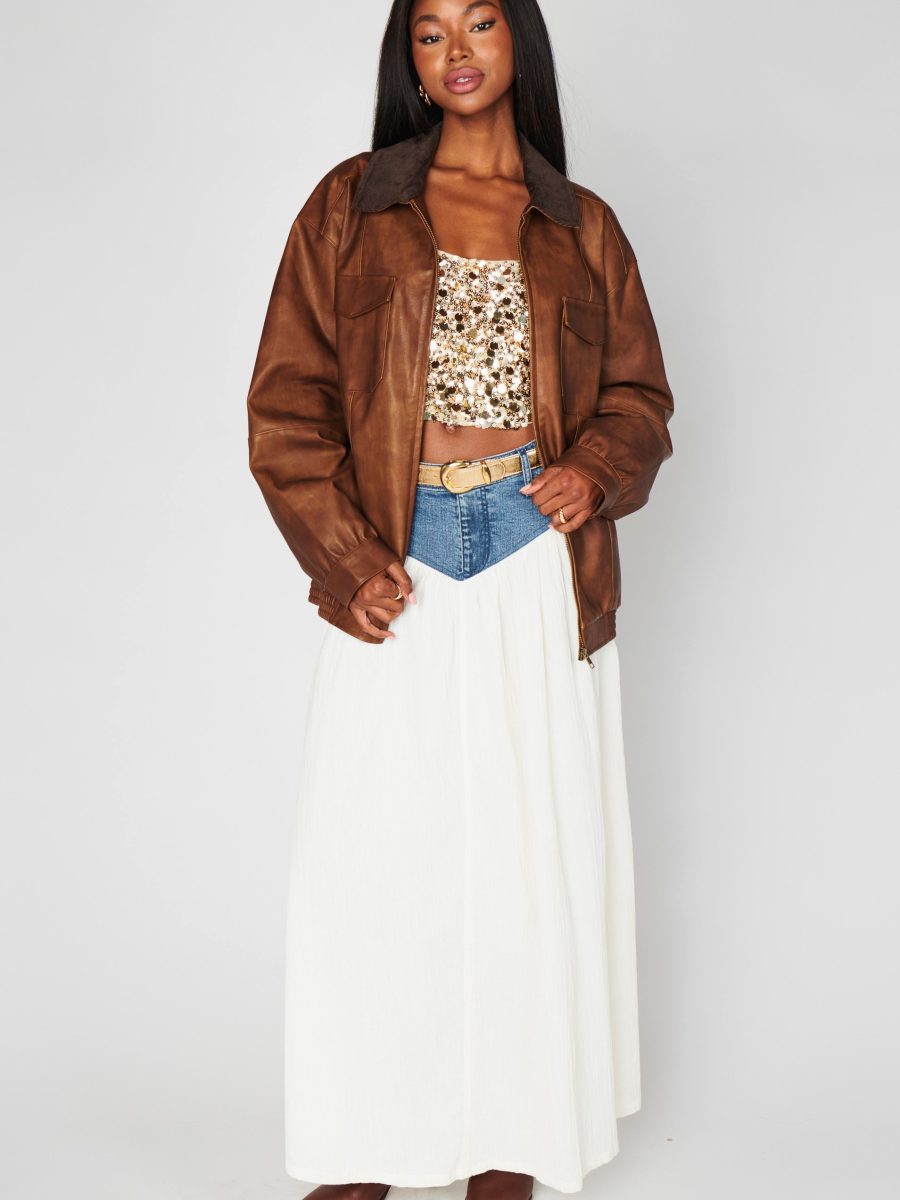 Joni Maxi Skirt ~ Denim with Cream Voile