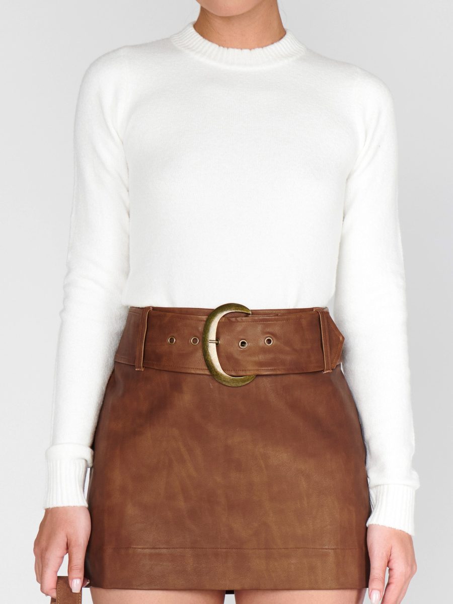 Maverick Mini Skirt ~ Chestnut Brown Faux Leather