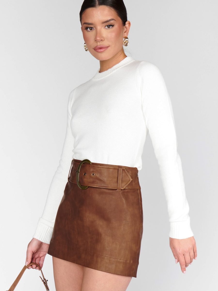 Maverick Mini Skirt ~ Chestnut Brown Faux Leather