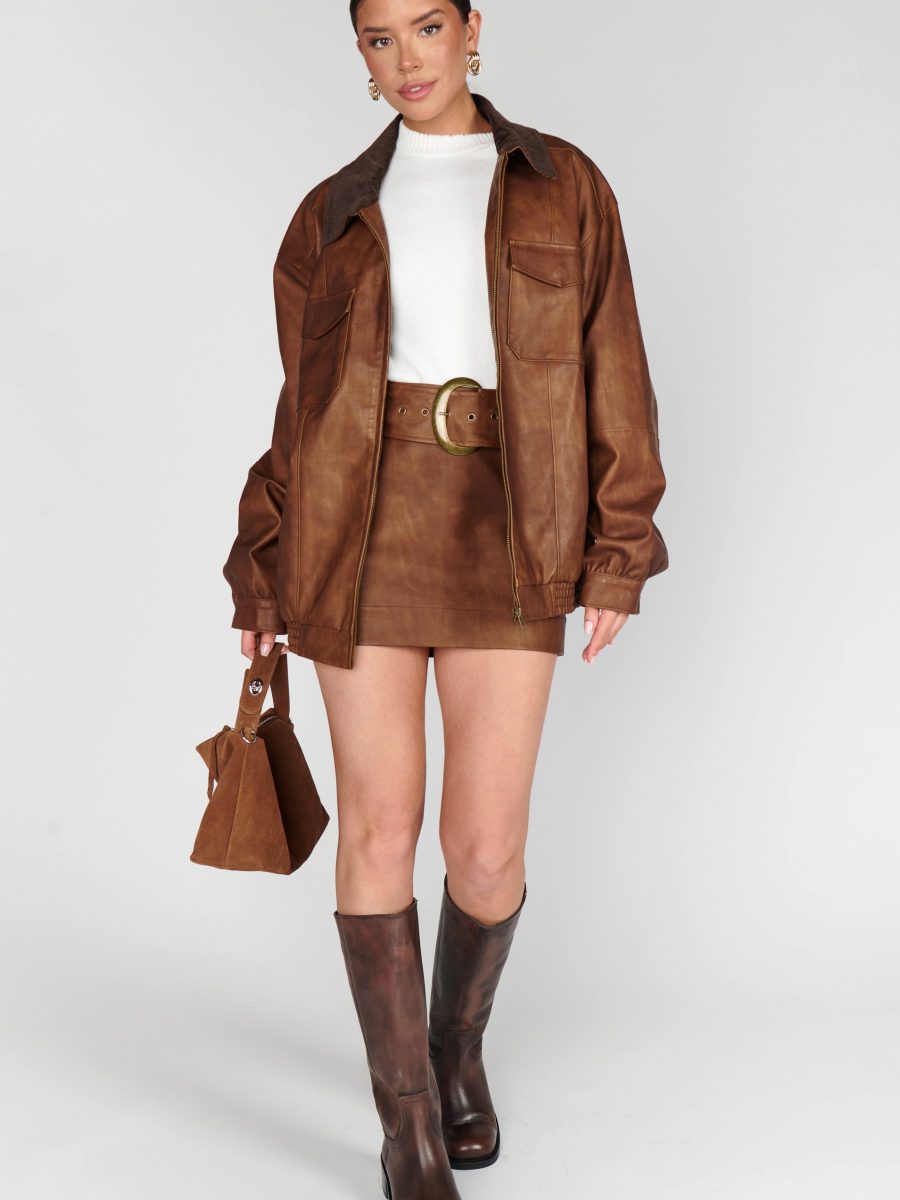 Maverick Mini Skirt ~ Chestnut Brown Faux Leather