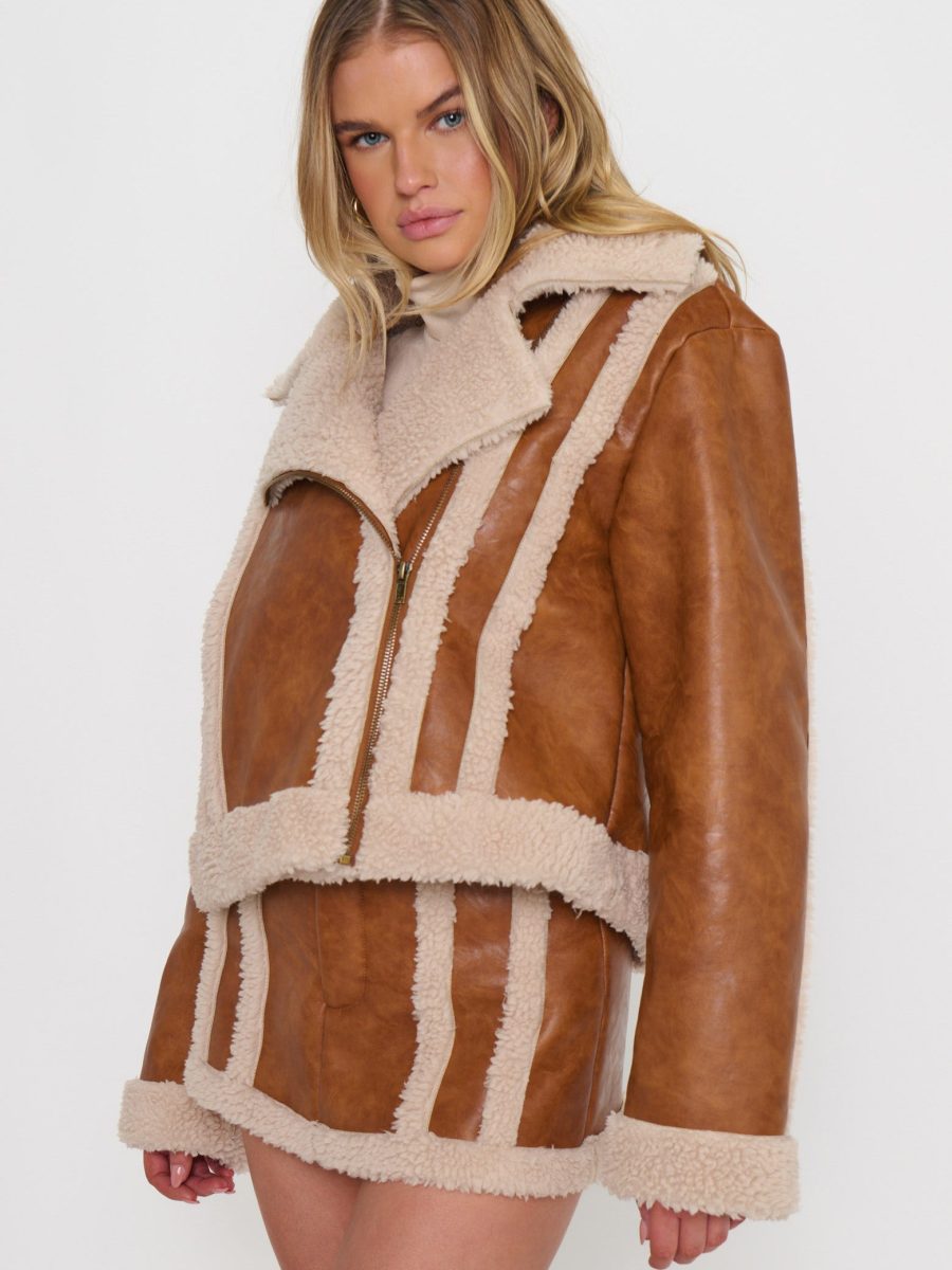 Laurel Canyon Jacket ~ Cognac Faux Leather w/ Sherpa
