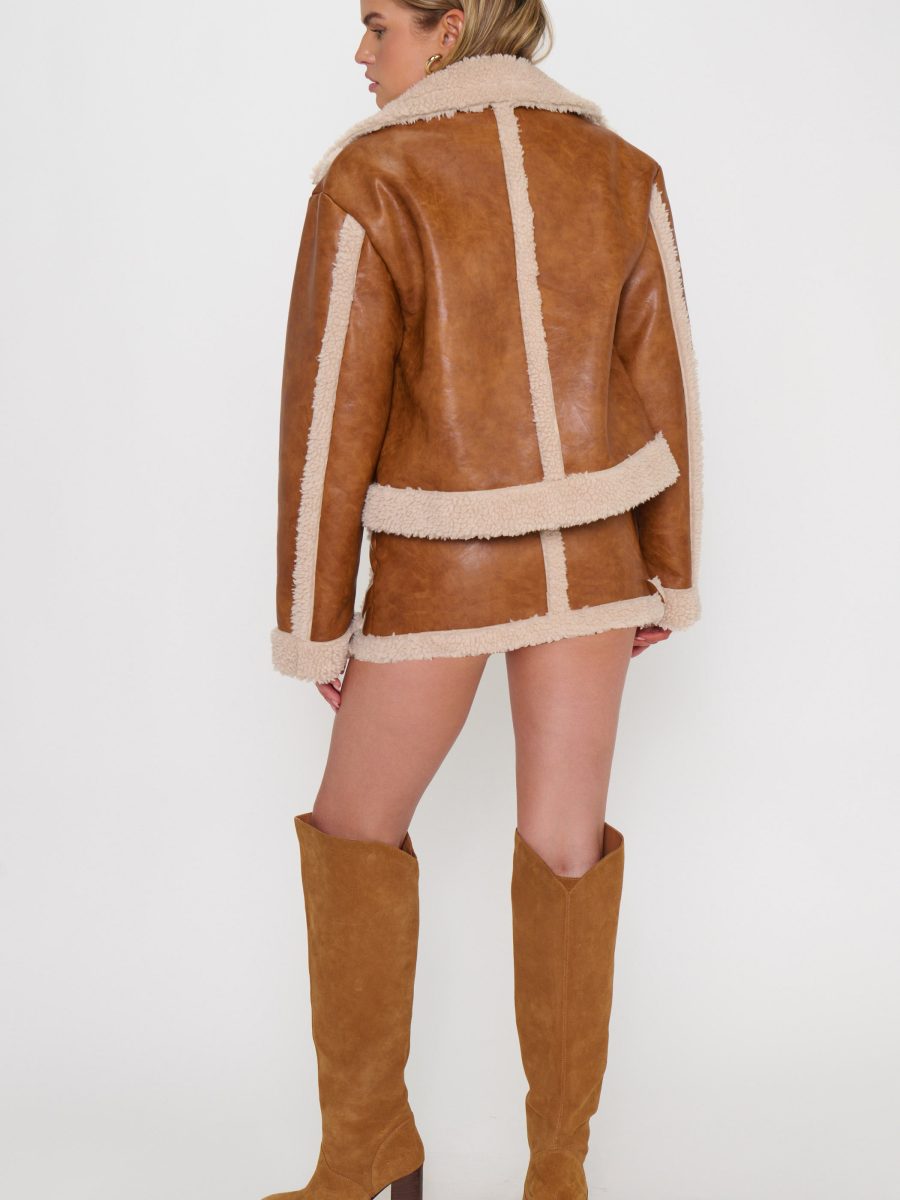 Laurel Canyon Jacket ~ Cognac Faux Leather w/ Sherpa