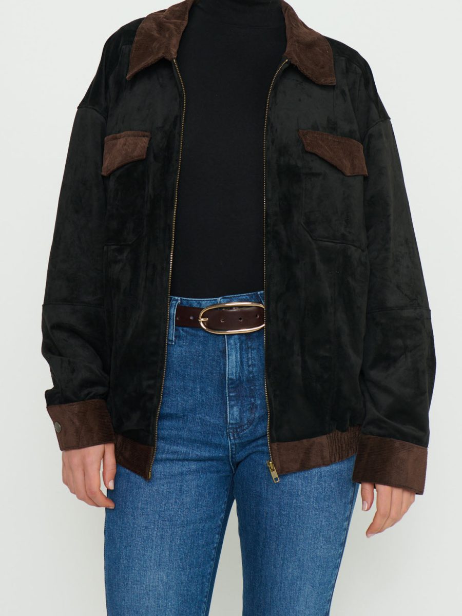Maverick Bomber Jacket ~ Black Faux Suede