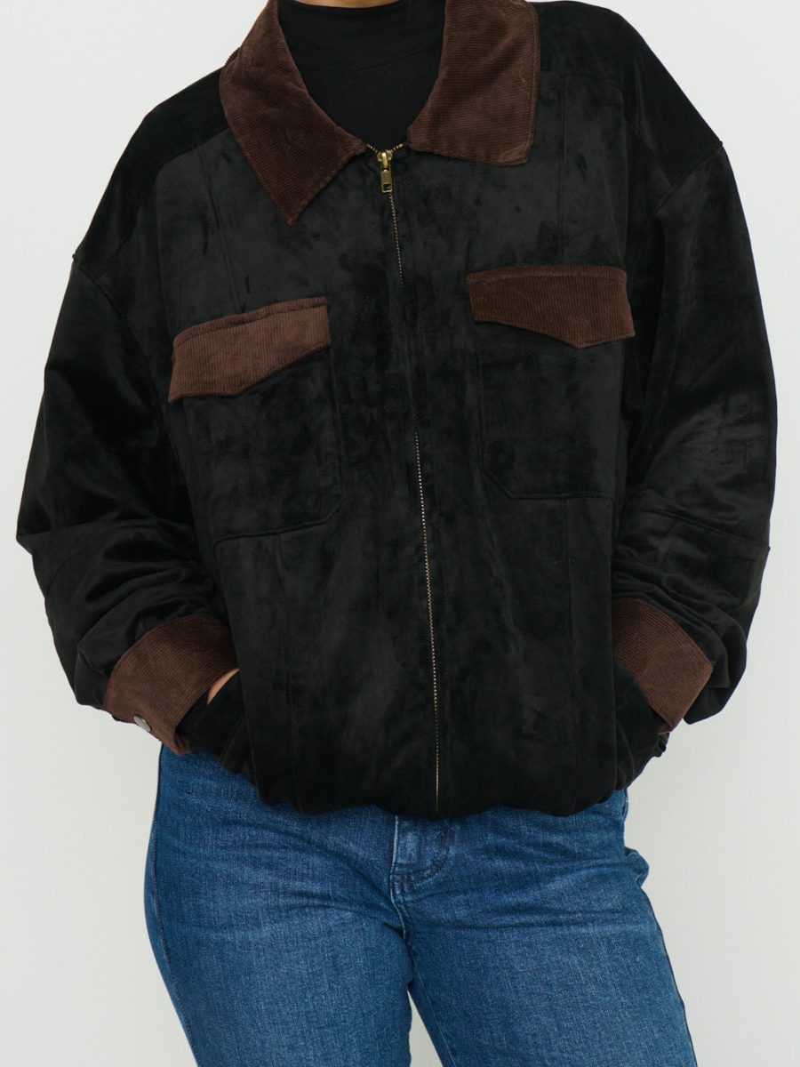 Maverick Bomber Jacket ~ Black Faux Suede
