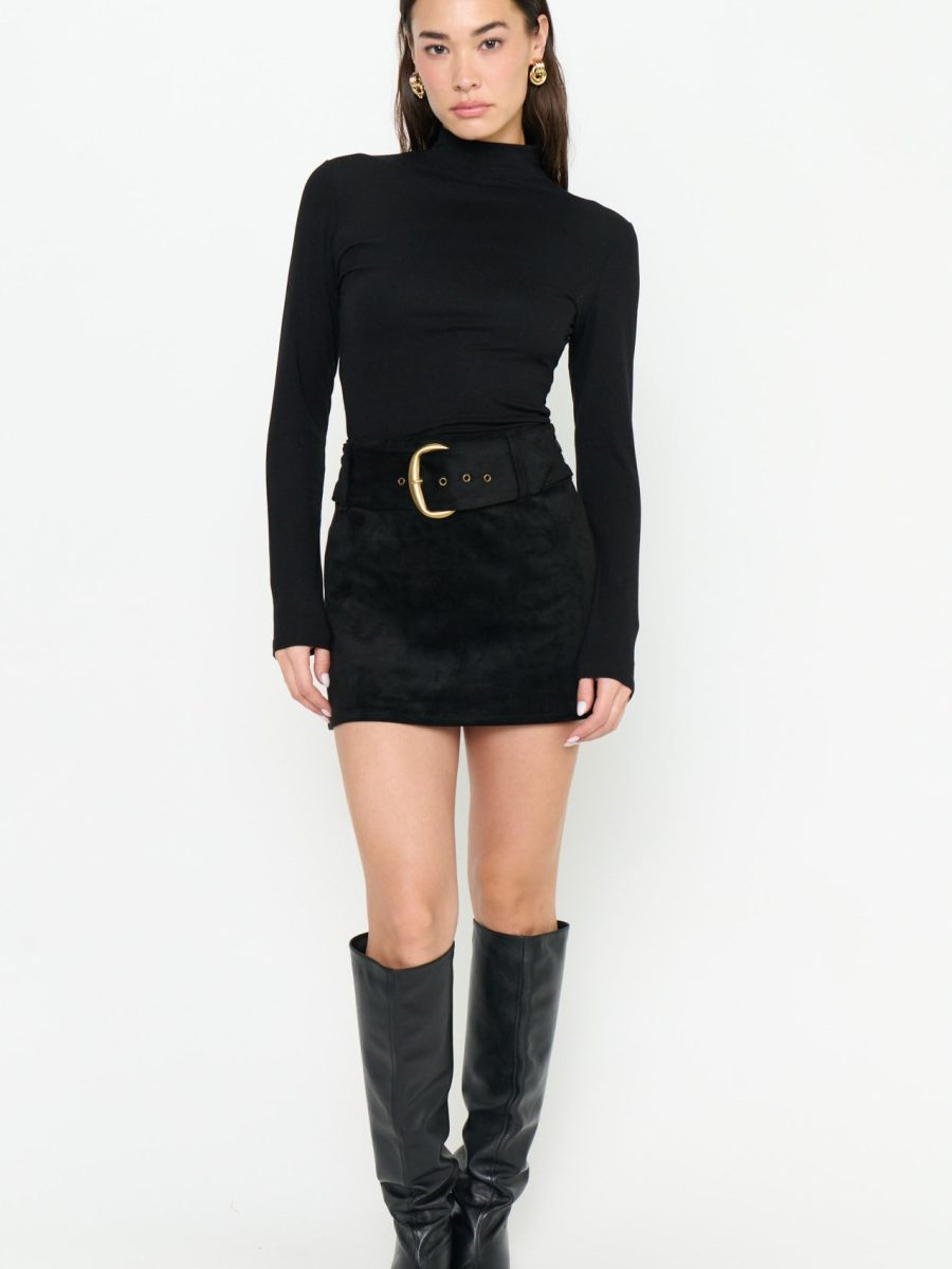 Maverick Mini Skirt ~ Black Faux Suede