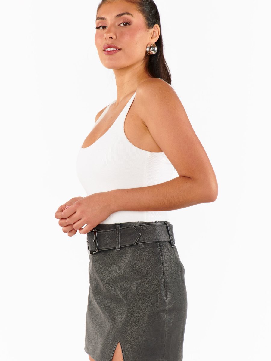 Tyra Belted Skirt ~ Vintage Black Faux Leather