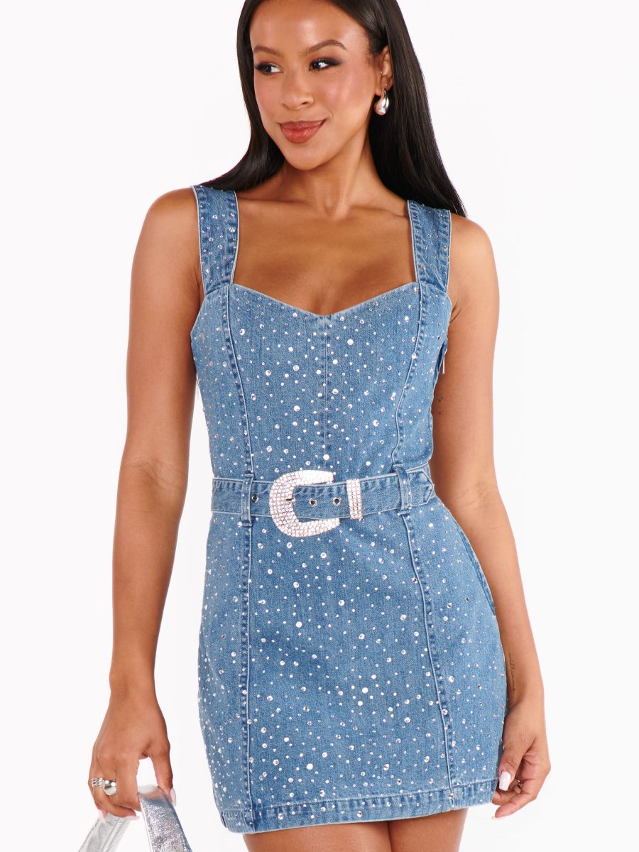 Vegas Mini Dress ~ Embellished Rhinestone Denim