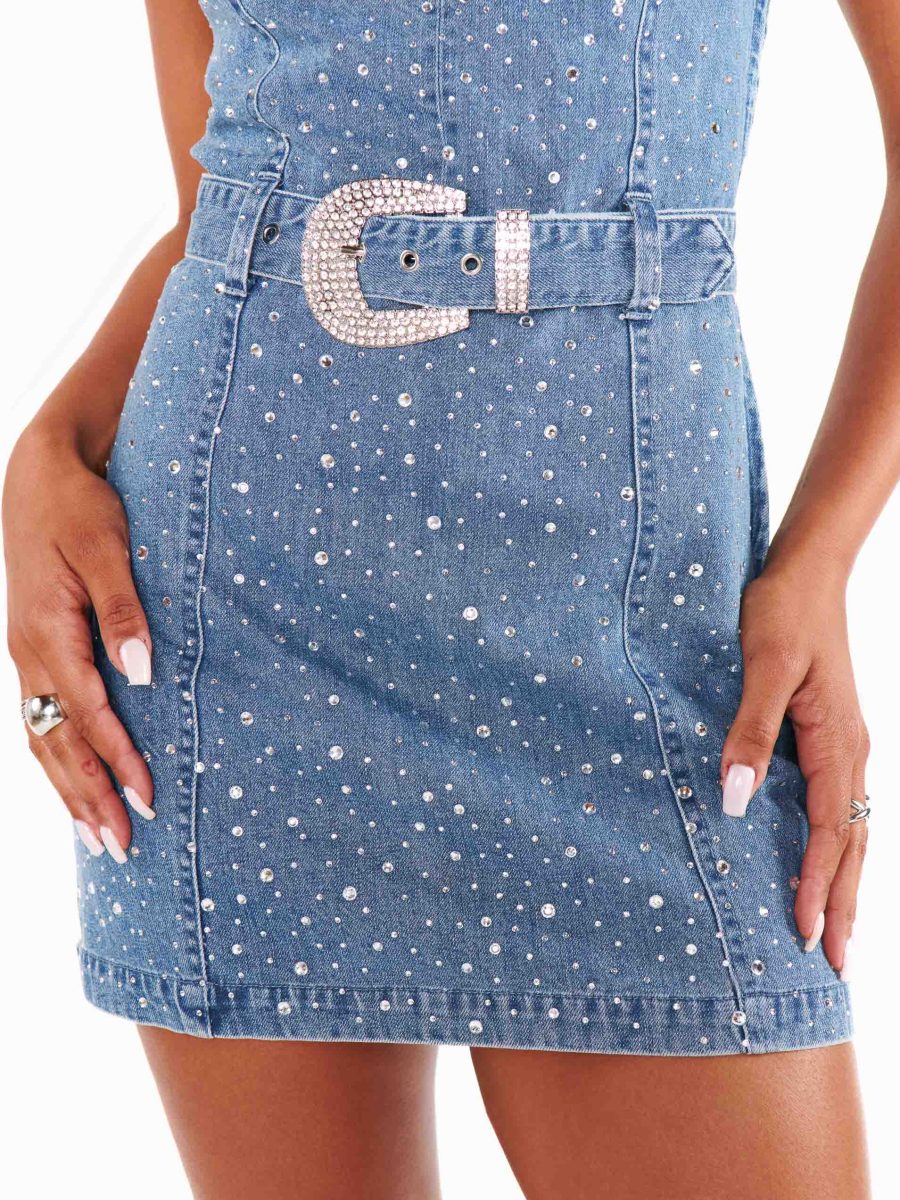 Vegas Mini Dress ~ Embellished Rhinestone Denim