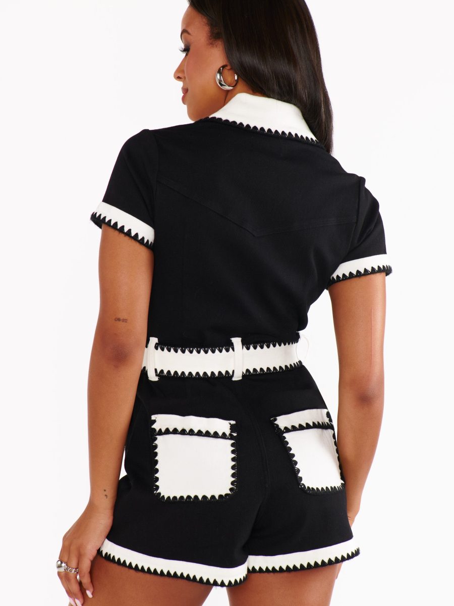 Tempe Romper ~ Black White Colorblock Denim
