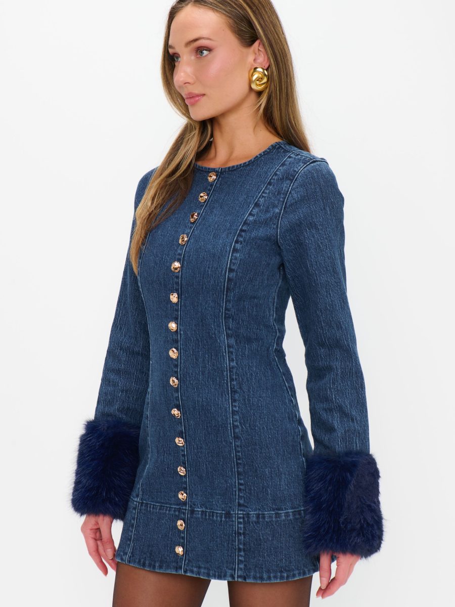 Rockefeller Mini Dress ~ Subzero Indigo with Faux Fur