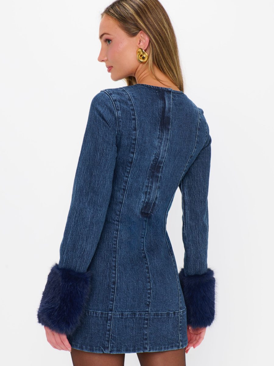 Rockefeller Mini Dress ~ Subzero Indigo with Faux Fur