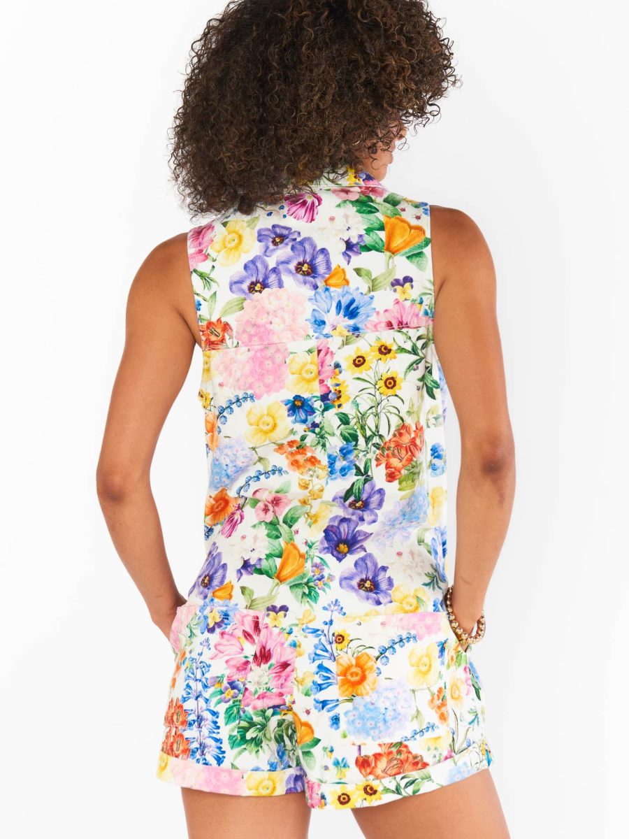 Reno Romper ~ Ivory Botanical Floral Denim