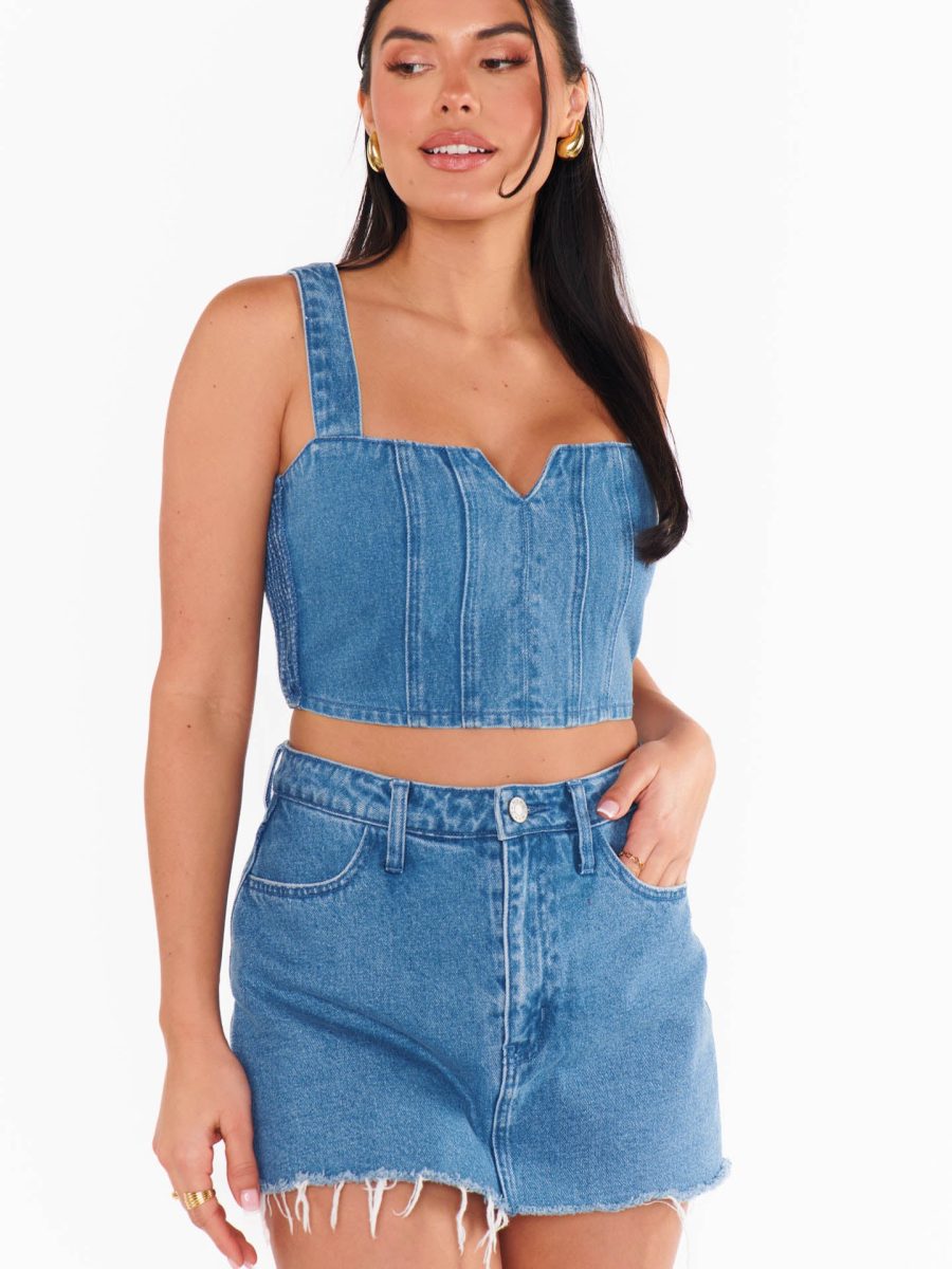 Crossroads Corset Top ~ Foggy Blue