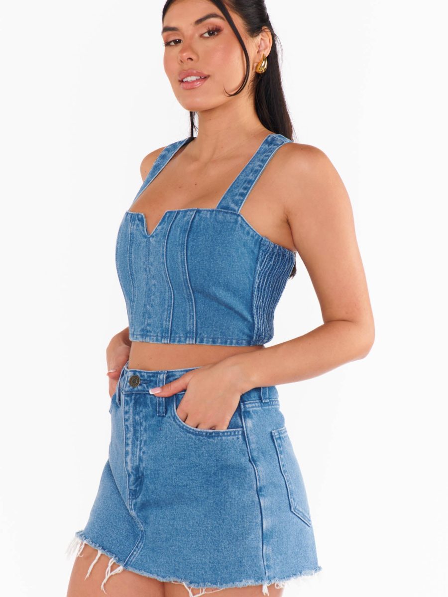 Crossroads Corset Top ~ Foggy Blue