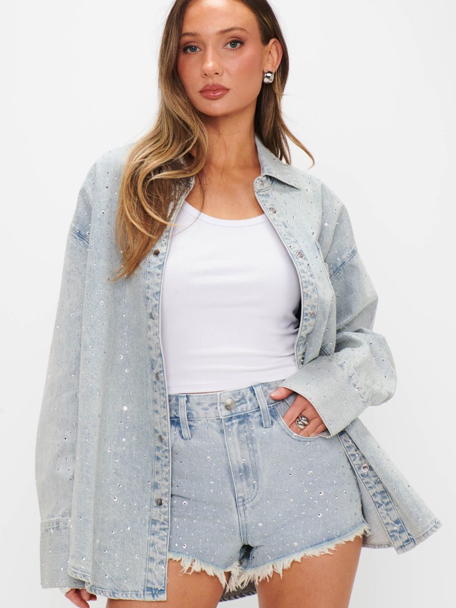 Lincoln Shirt Jacket ~ Embellished Light Indigo