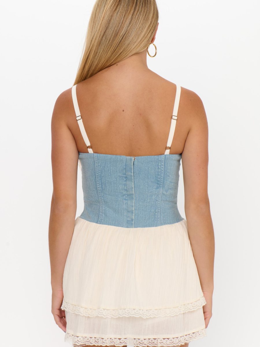 Geneva Mini Dress ~ Light Indigo with Cream Voile