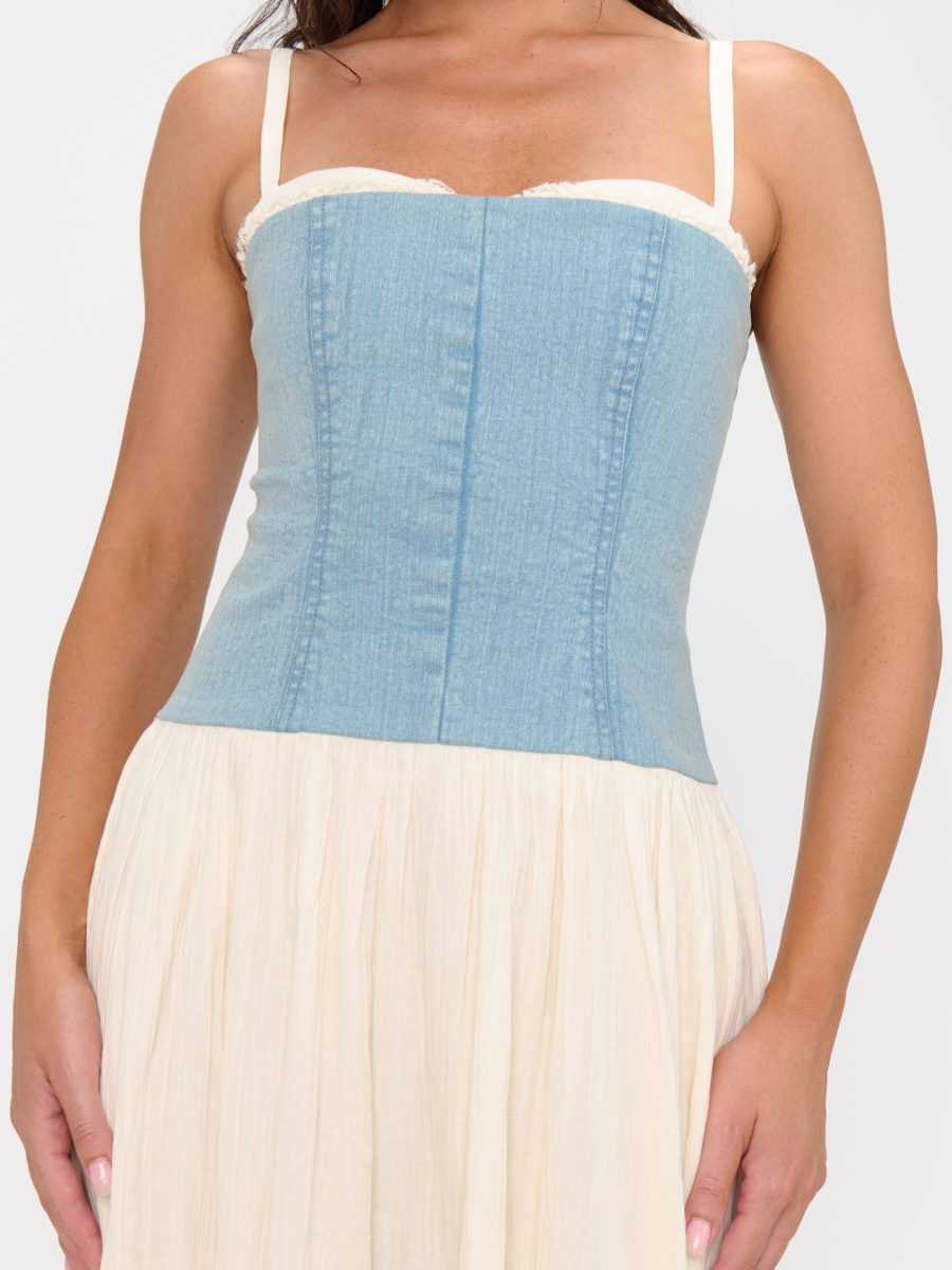 Tiffany Maxi Dress ~ Light Indigo with Cream Voile
