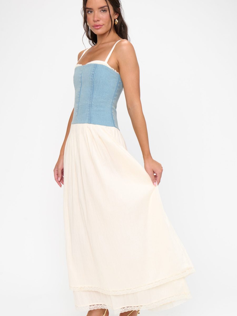 Tiffany Maxi Dress ~ Light Indigo with Cream Voile