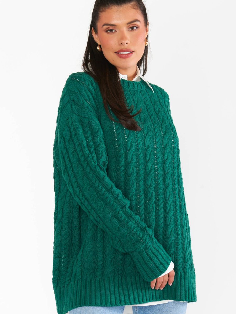 Day to Day Tunic Sweater ~ Emerald Cable Knit
